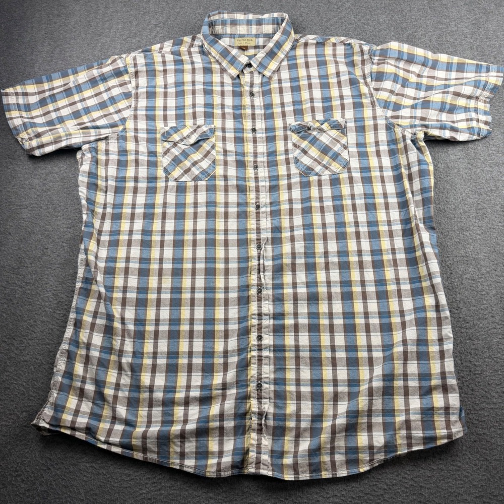 Sonoma Button Down Shirt Mens 3XL Tall Blue Brown‎ Plaid Short Sleeve Cotton